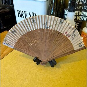 Wood and fabric fan, stand included